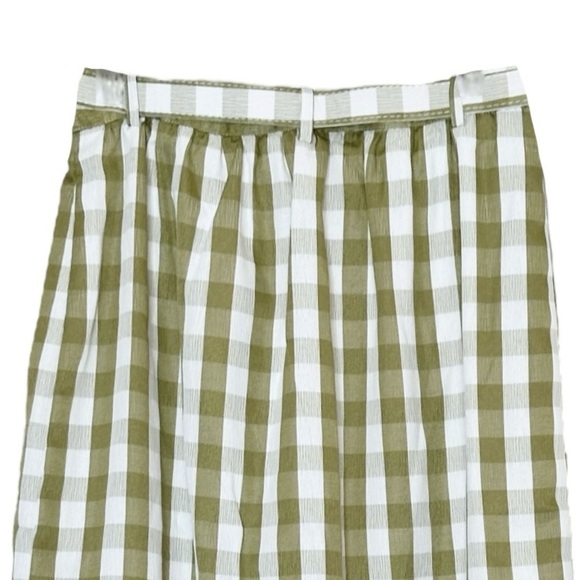 ModCloth A-line Skirt 10 NWT Green Gingham Plaid Retro Belted Button Front - Picture 4 of 9